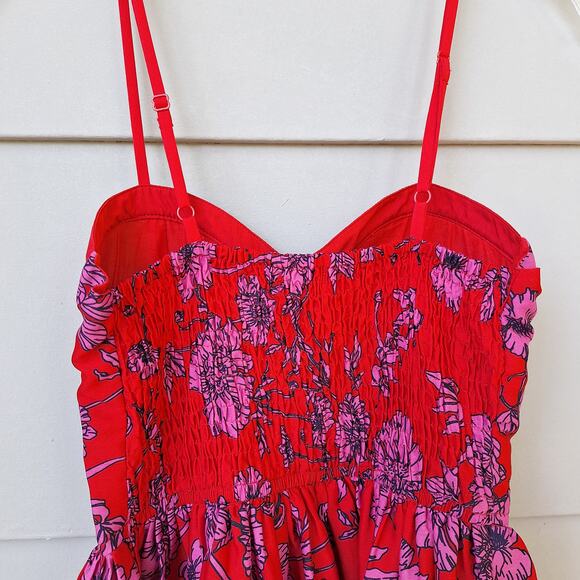 B.O.G. Collective Band of Gypsies Bustier Mini Dress Floral Red-Pink Smocked XS - Picture 5 of 9